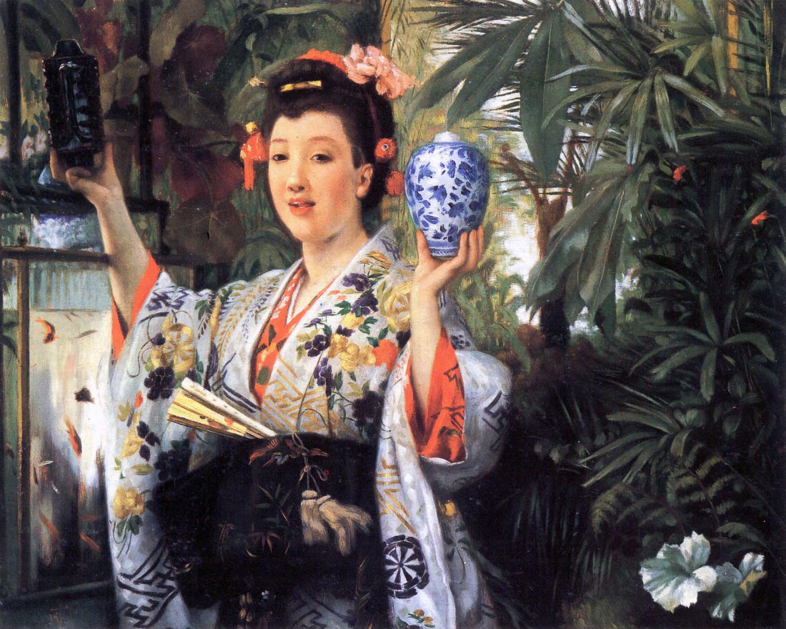 A young woman holds Japanese goods - Tissot