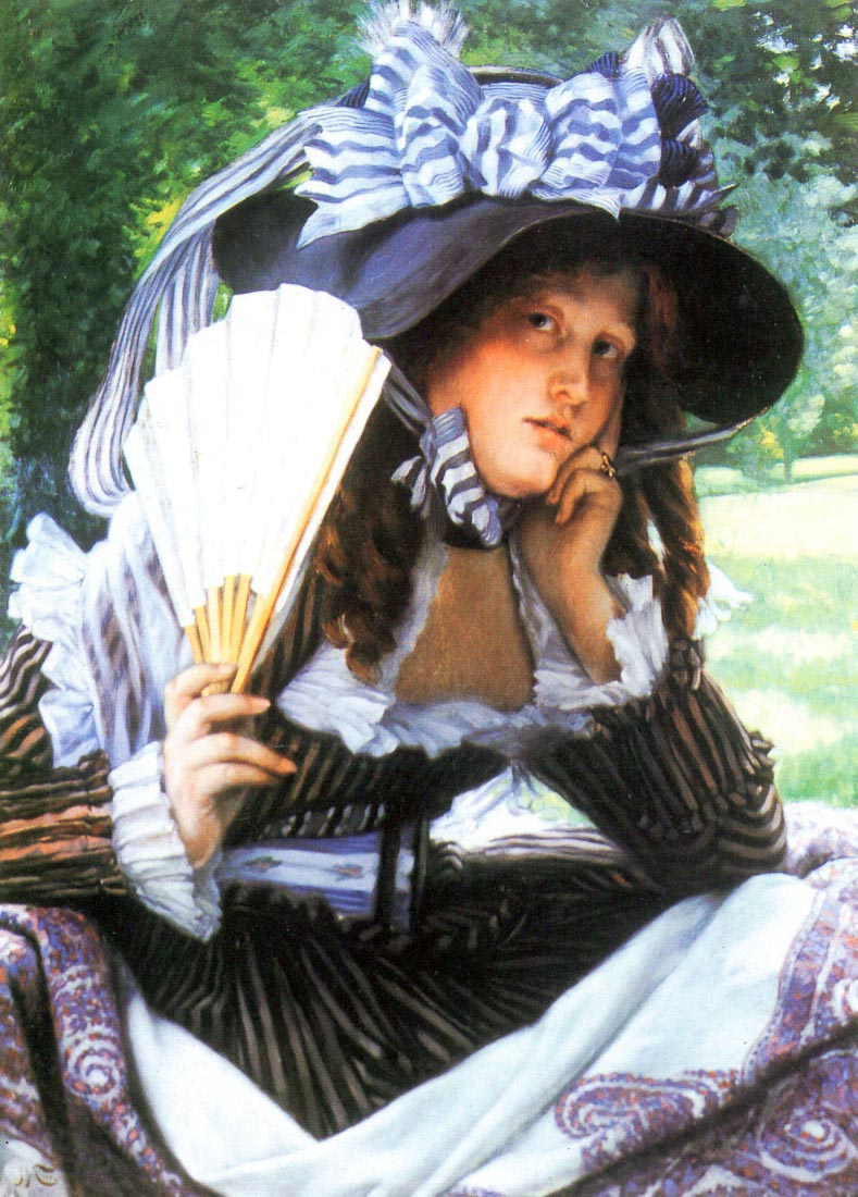 A young woman with a fan - Tissot