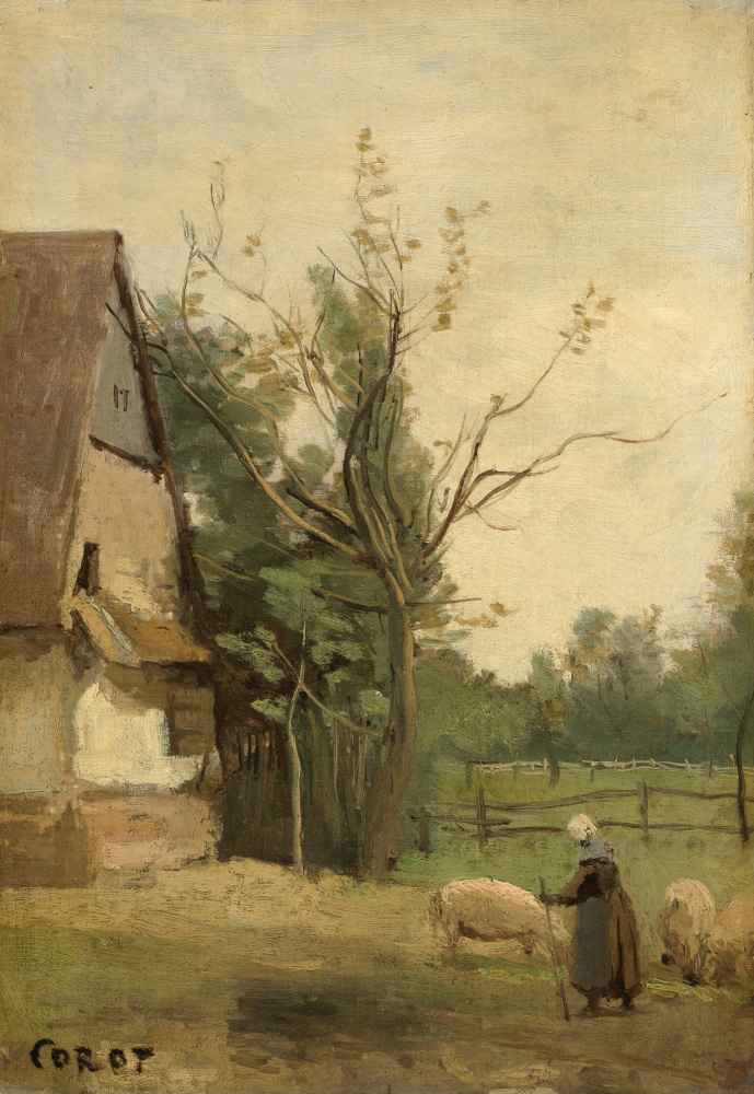 Barnyard Scene - Jean Baptiste Camille Corot