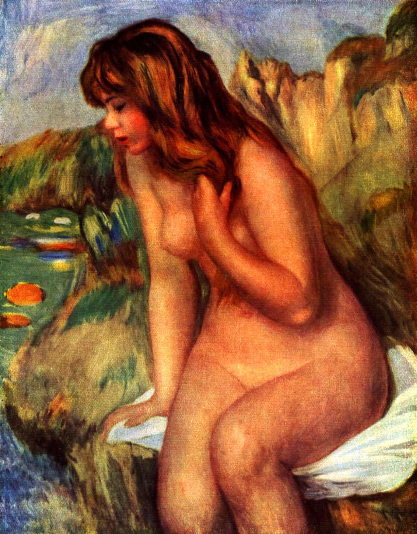 Bathing sitting on a rock - Renoir