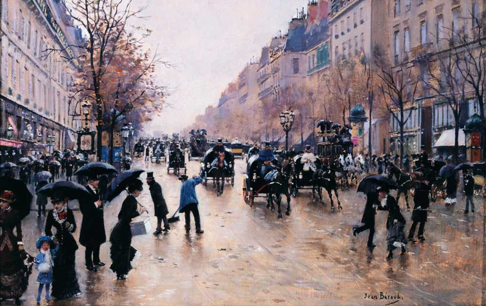Boulevard Poissoniere in the rain (1880) - Jean Beraud