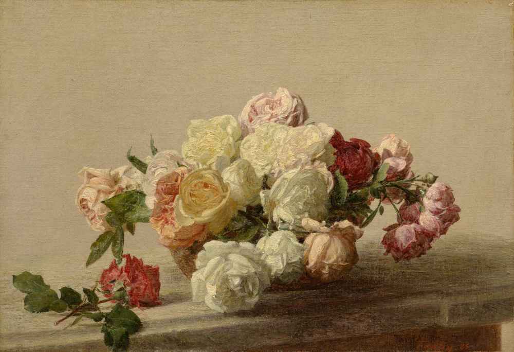 Bowl of Roses on a Marble Table - Henri Fantin-Latour