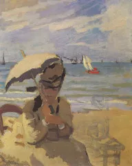 Camille Monet on the beach at Trouville - Monet