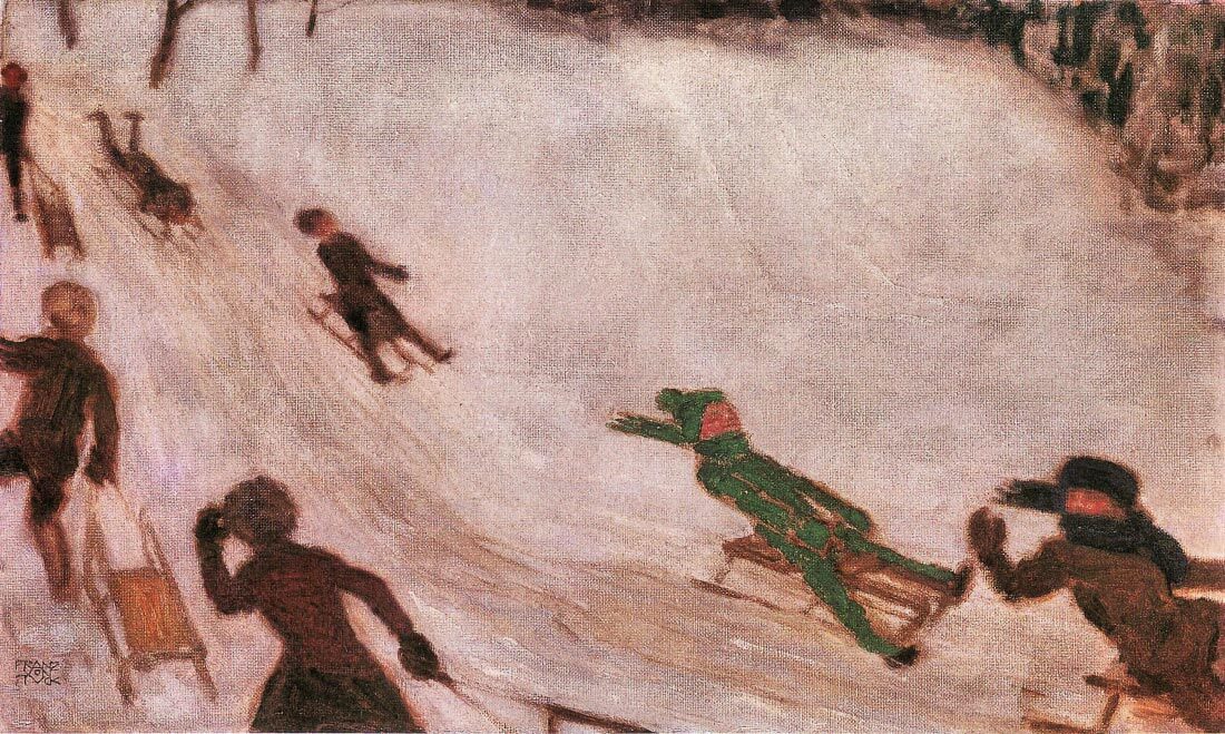 Children sledding - Franz von Stuck