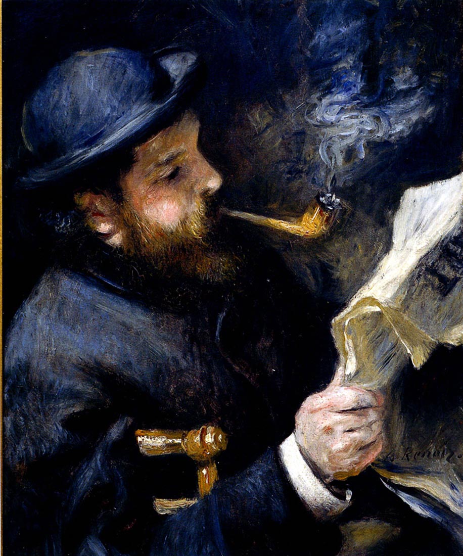 Claude Monet reading a newspaper - Renoir