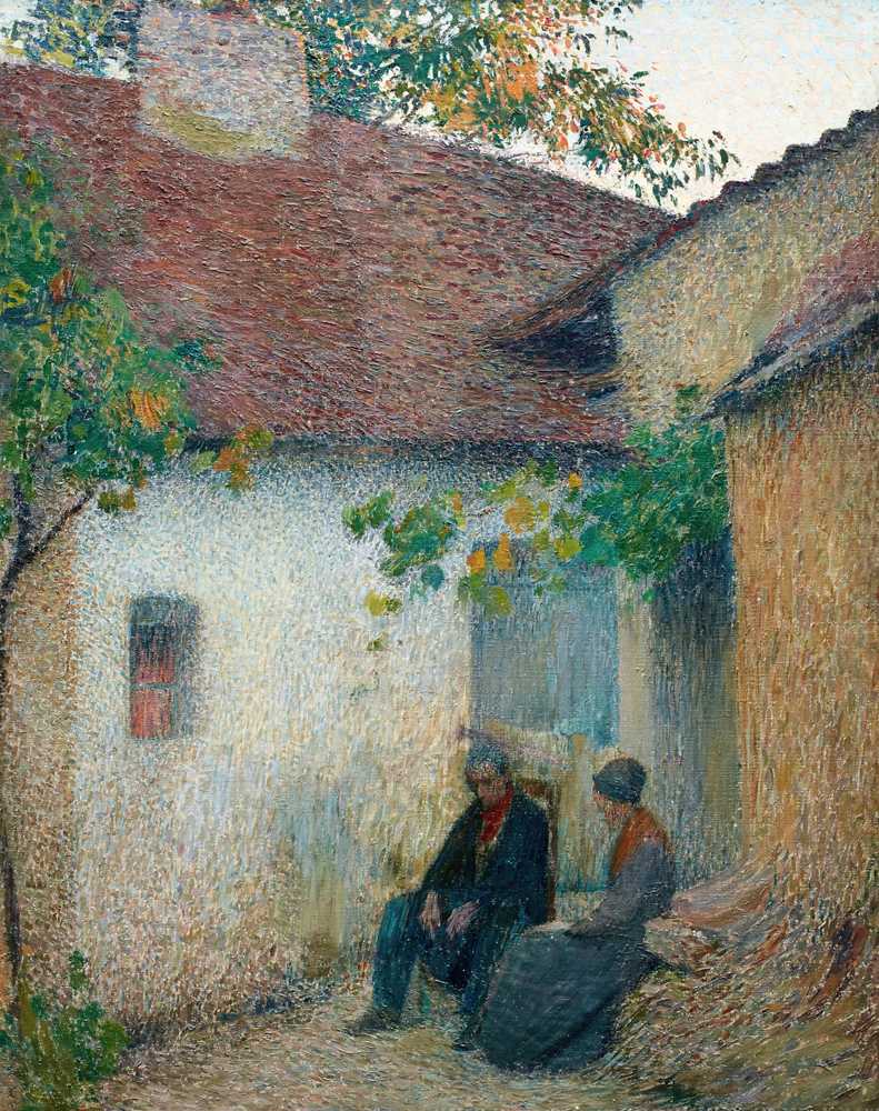 Couple talking in front of the farm - Henri-Jean Guillaume Martin