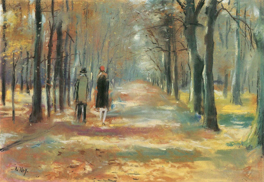 Couple walking in the woods - Lesser Ury