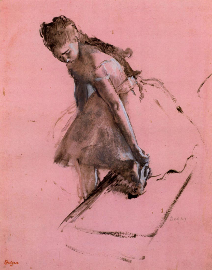 Dancer slipping on her shoe - Degas