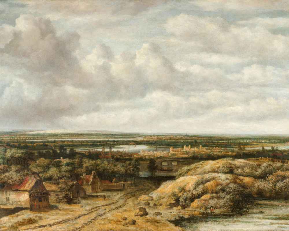 Distant View with Cottages along a Road - Philips Koninck