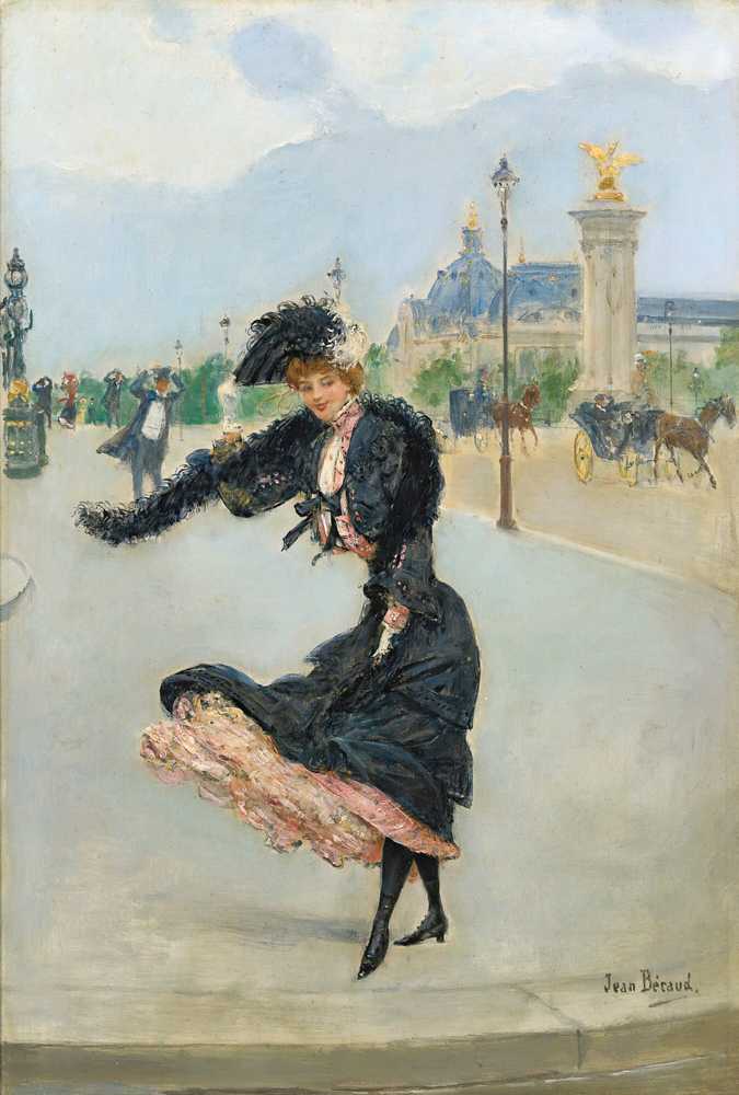 Elegante In Front Of The Grand Palais On The Pont Alexandre Iii - Jean Beraud