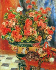 Geraniums and cats - Renoir