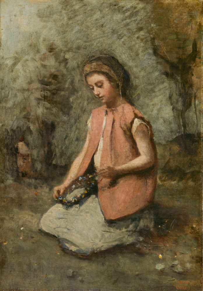 Girl Weaving a Garland - Jean Baptiste Camille Corot