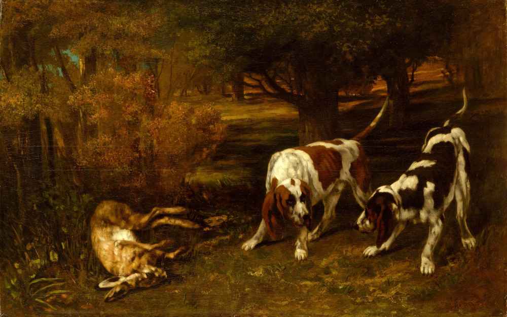 Hunting Dogs with Dead Hare - Gustave Courbet