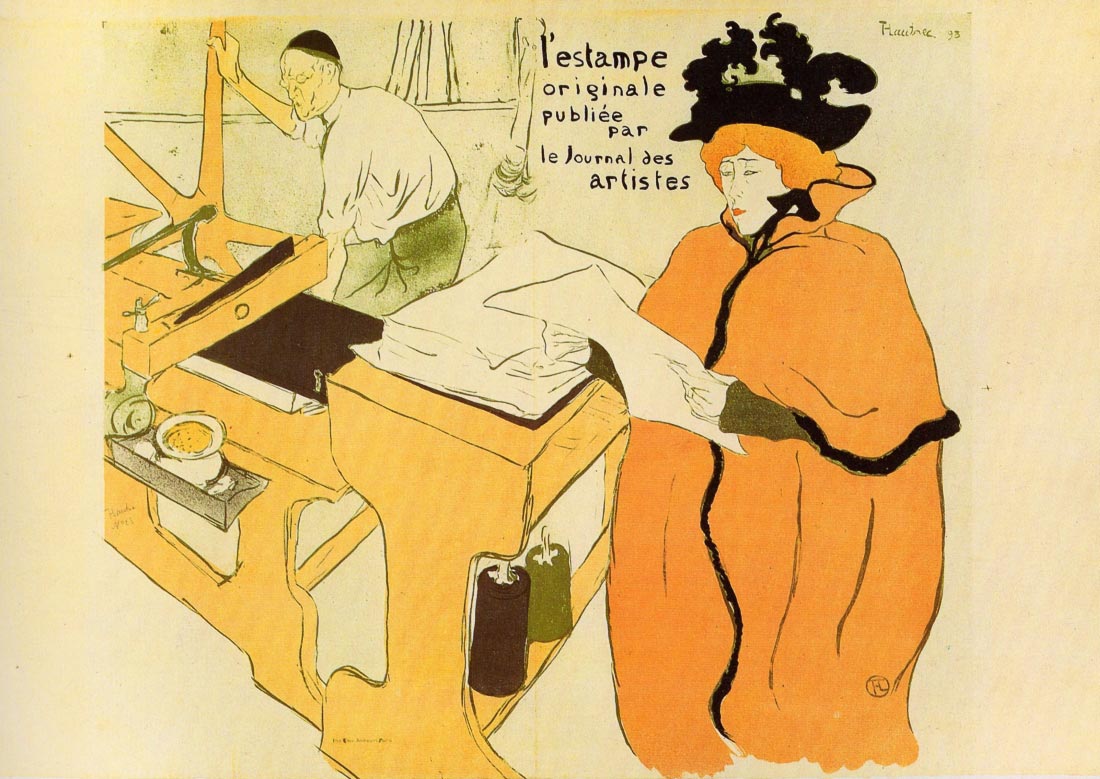 Jane Avril checking a print sample - Toulouse-Lautrec