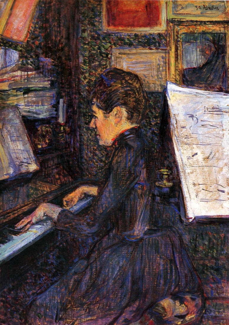 Lady Dihau playing piano - Toulouse-Lautrec