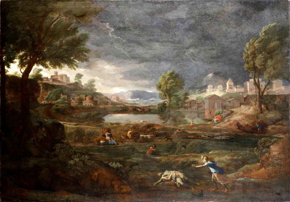 Landscape during a Thunderstorm with Pyramus and Thisbe - Nicolas Pous