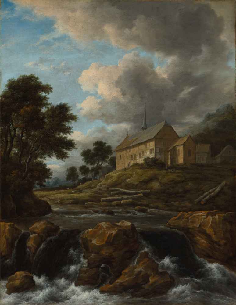 Landscape with a Church by a Torrent - Jacob van Ruisdael