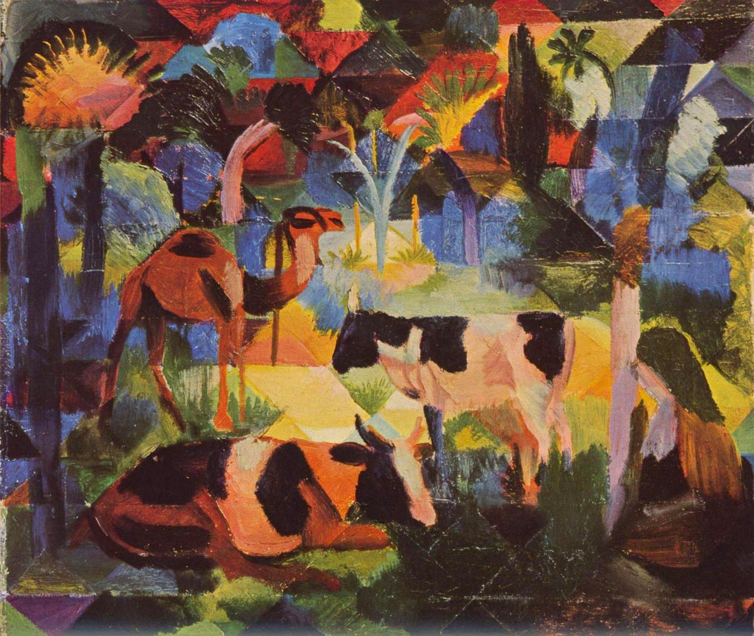 Landscape with cows and camels - August Macke