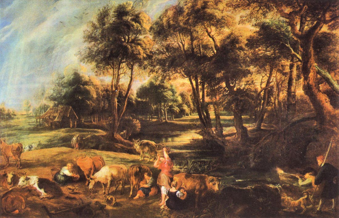 Landscape with cows and duck hunters - Rubens