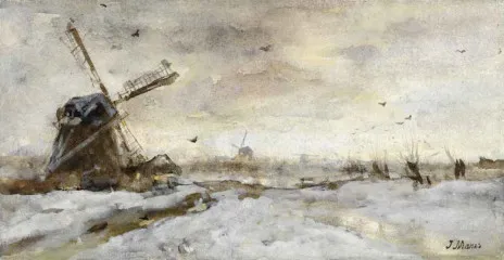 Landschap met molen in de sneeuw - Matthijs Maris