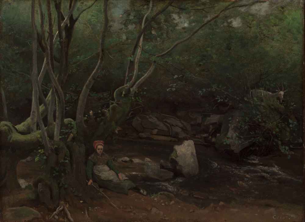 Lormes - Goat-Girl Sitting Beside a Stream in a Forest - Jean Baptiste