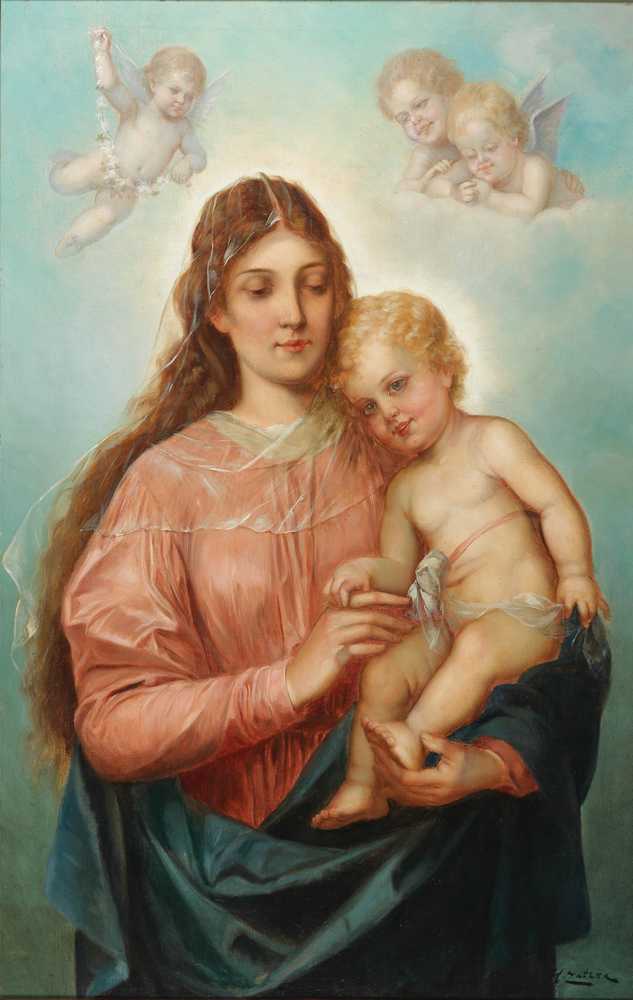 Madonna With Christ Child And Putti - Hans Zatzka