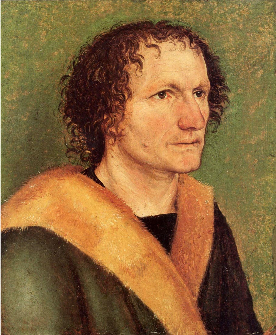 Male portrait in front a green background - Durer