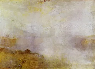 Mountain scene with lake and cottage - Joseph Mallord Turner