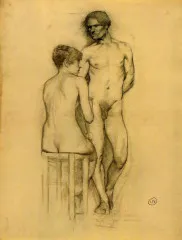 Naked couple with woman sitting - Toulouse-Lautrec