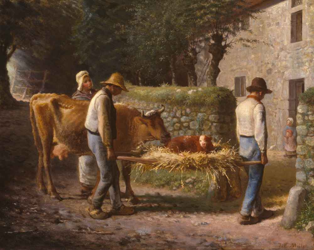 Peasants Bringing Home a Calf Born in the Fields - Jean Francois Mille
