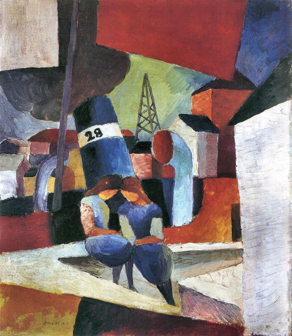 Picture with children on the wall - Dusiburger port - August Macke