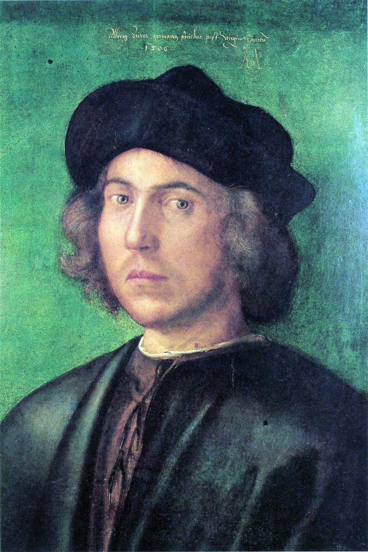 Portrait of a young man against a green background - Durer