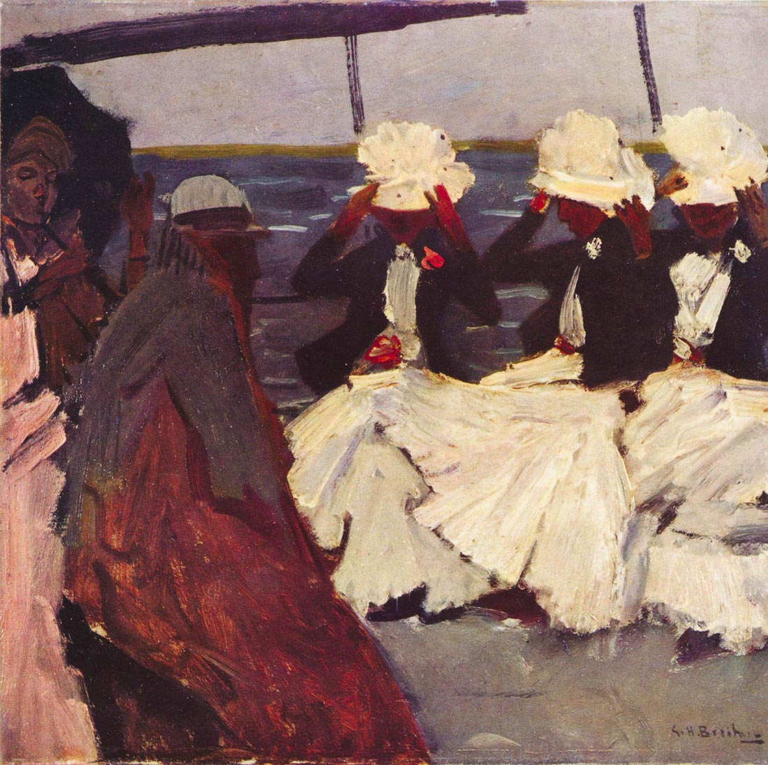 Promenade deck with three women - Breitner