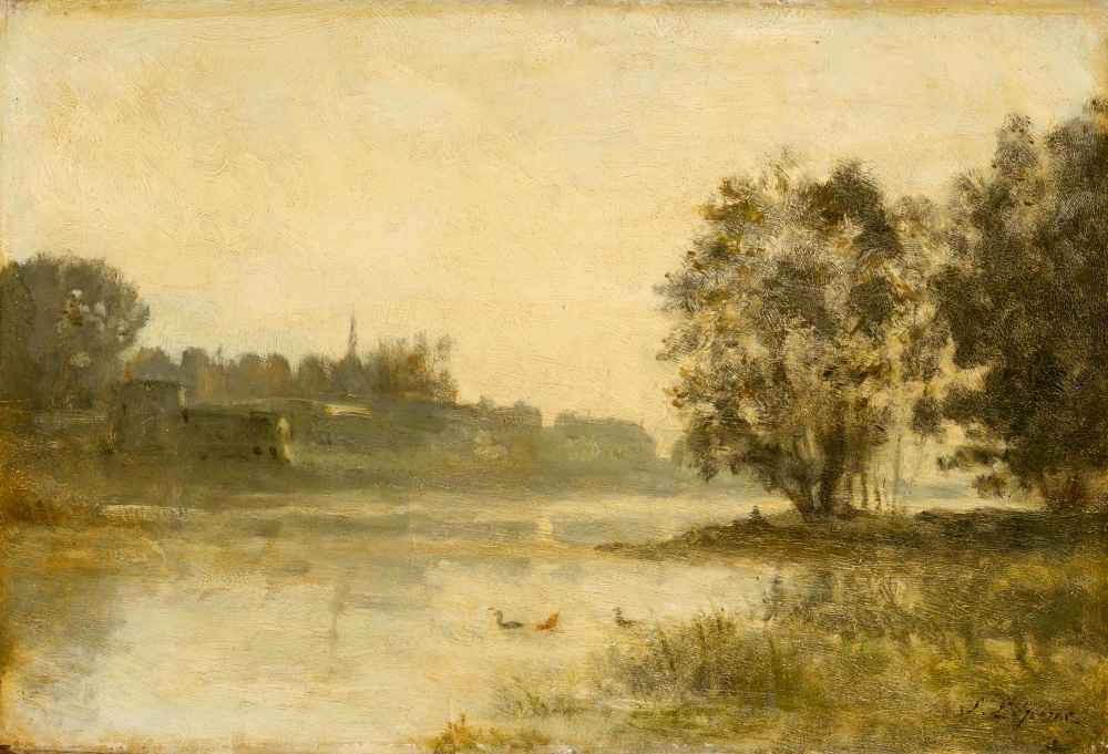 River Scene with Ducks - Stanislas Lepine