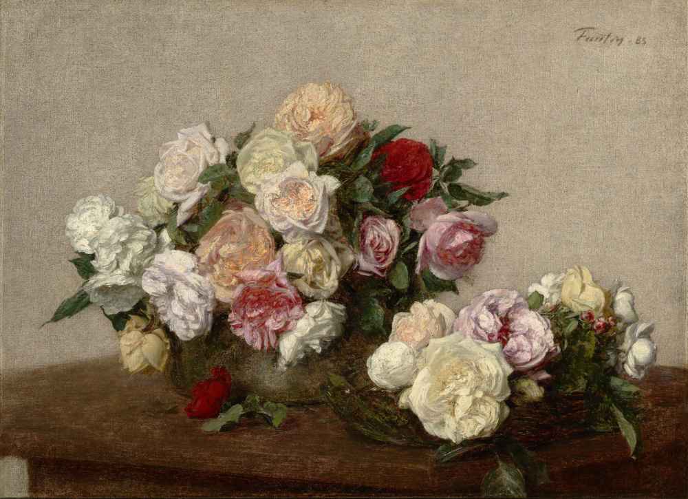 Roses in a Bowl and Dish - Henri Fantin-Latour