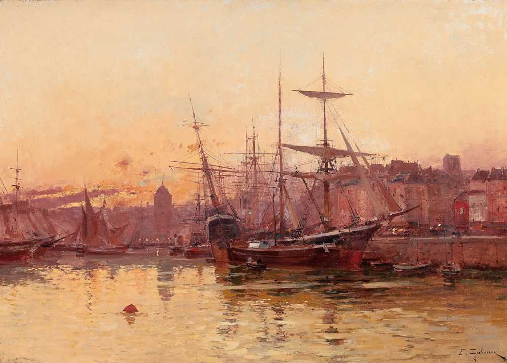 Sailboats at quay in Normandy - Eugene Galien-Laloue