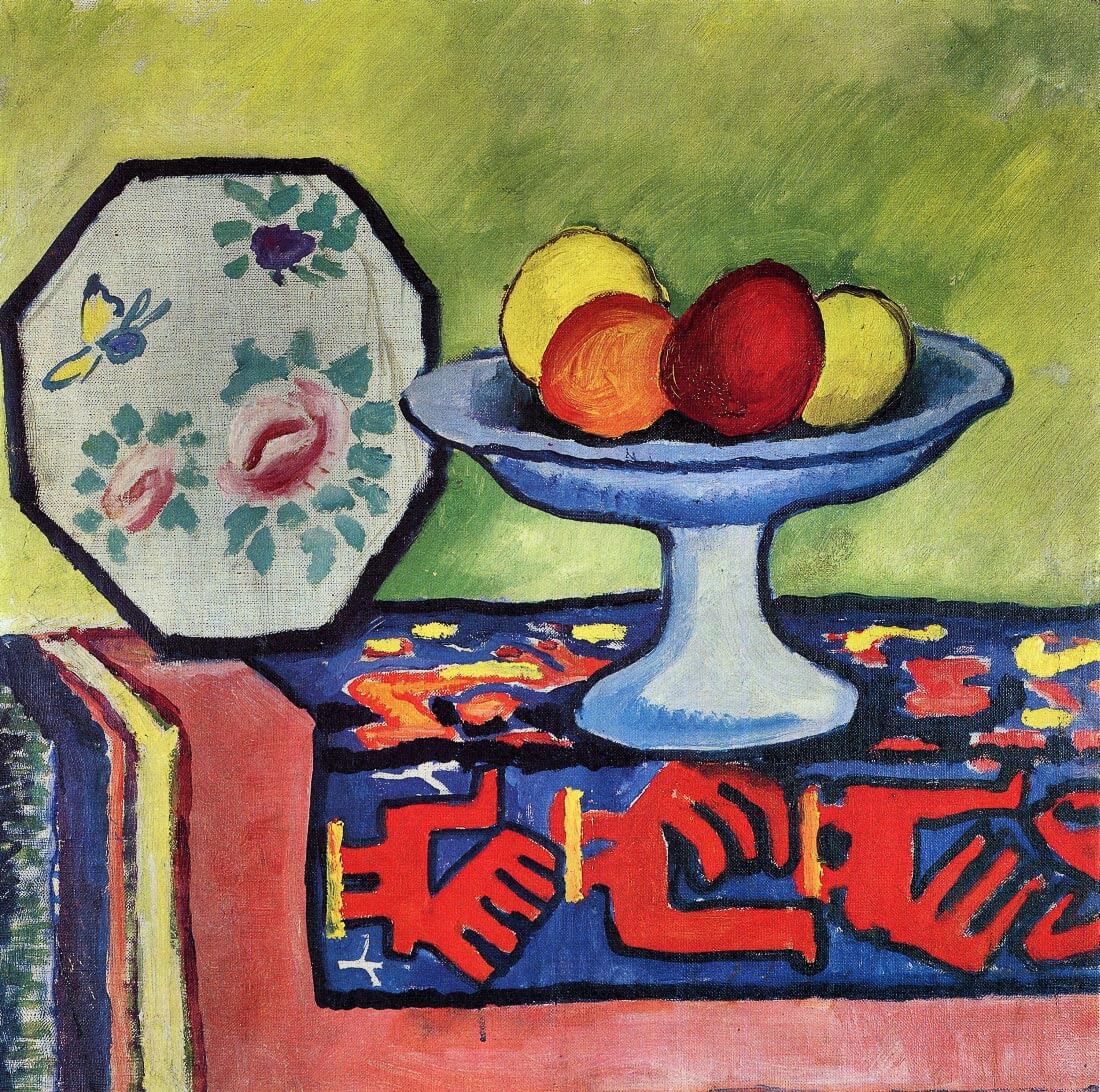 Still life with apple peel and a Japanese fan - August Macke
