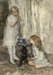 Two Girls Blowing Bubbles - Matthijs Maris