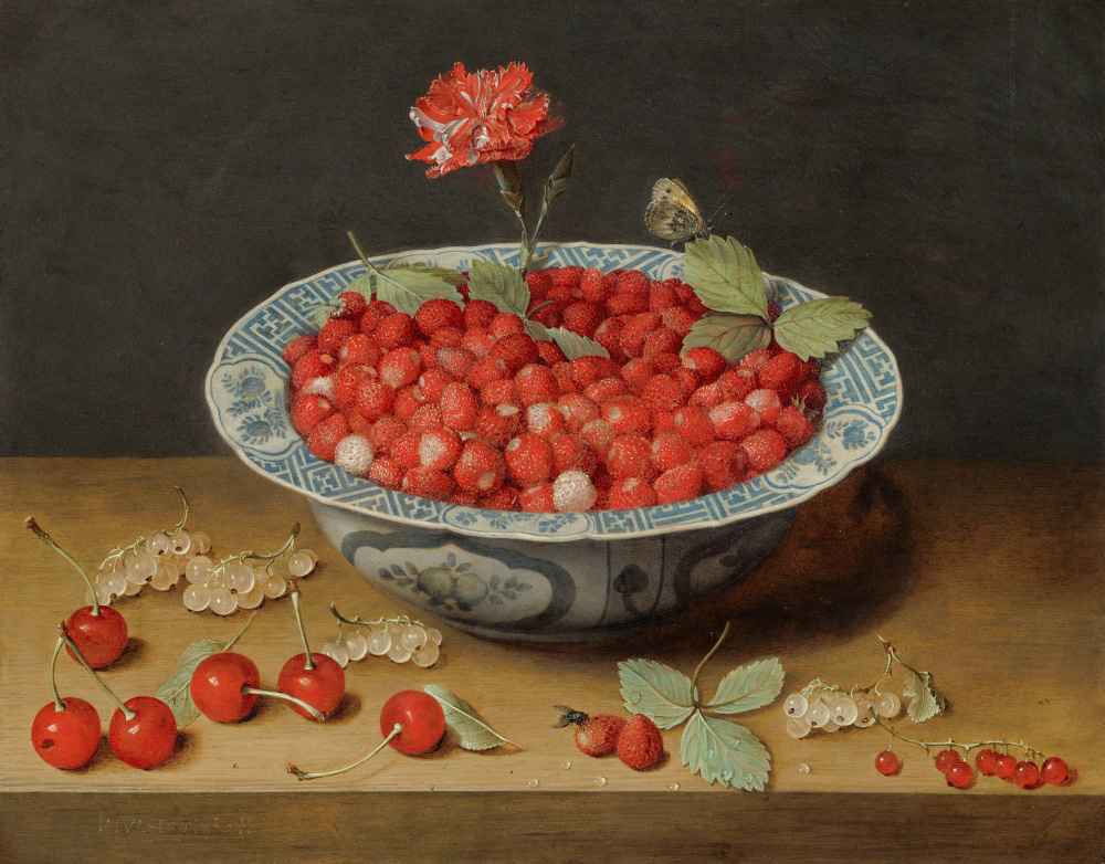 Wild Strawberries and a Carnation in a Wan-Li Bowl - Jacob van Hulsdon