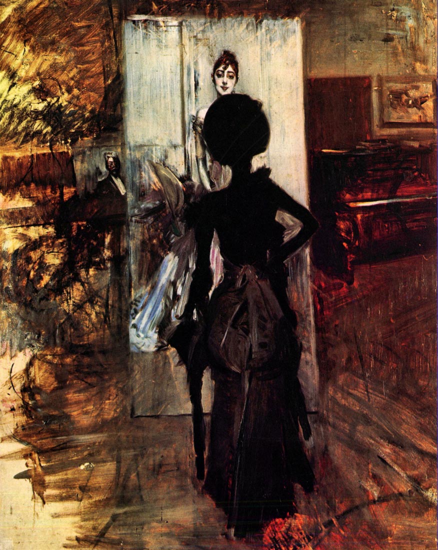 Woman in front of the painting White pastel picture - Giovanni Boldini