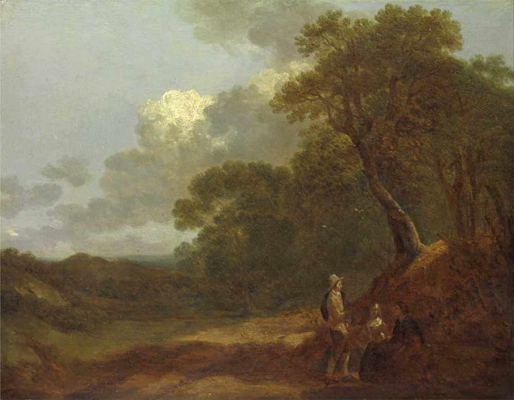 Wooded Landscape with a Man Talking to Two Seated Women - Thomas Gainsborough