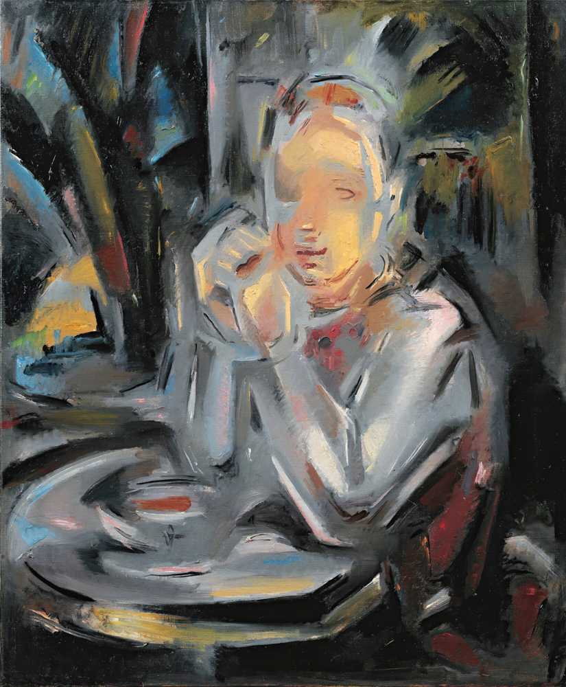 Young Person Sitting At Table Facing Cup - Maria Blanchard