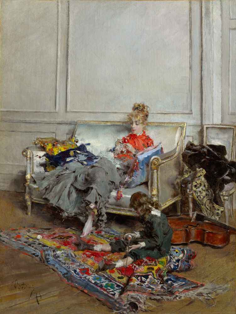 Young Woman Crocheting - Giovanni Boldini