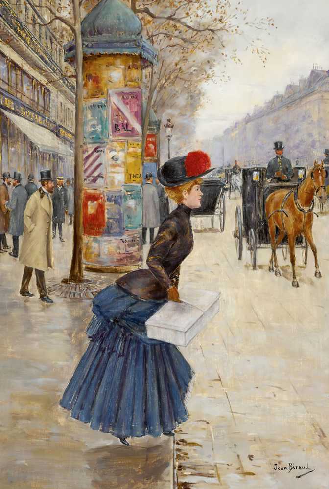 Young Woman Crossing The Boulevard - Jean Beraud
