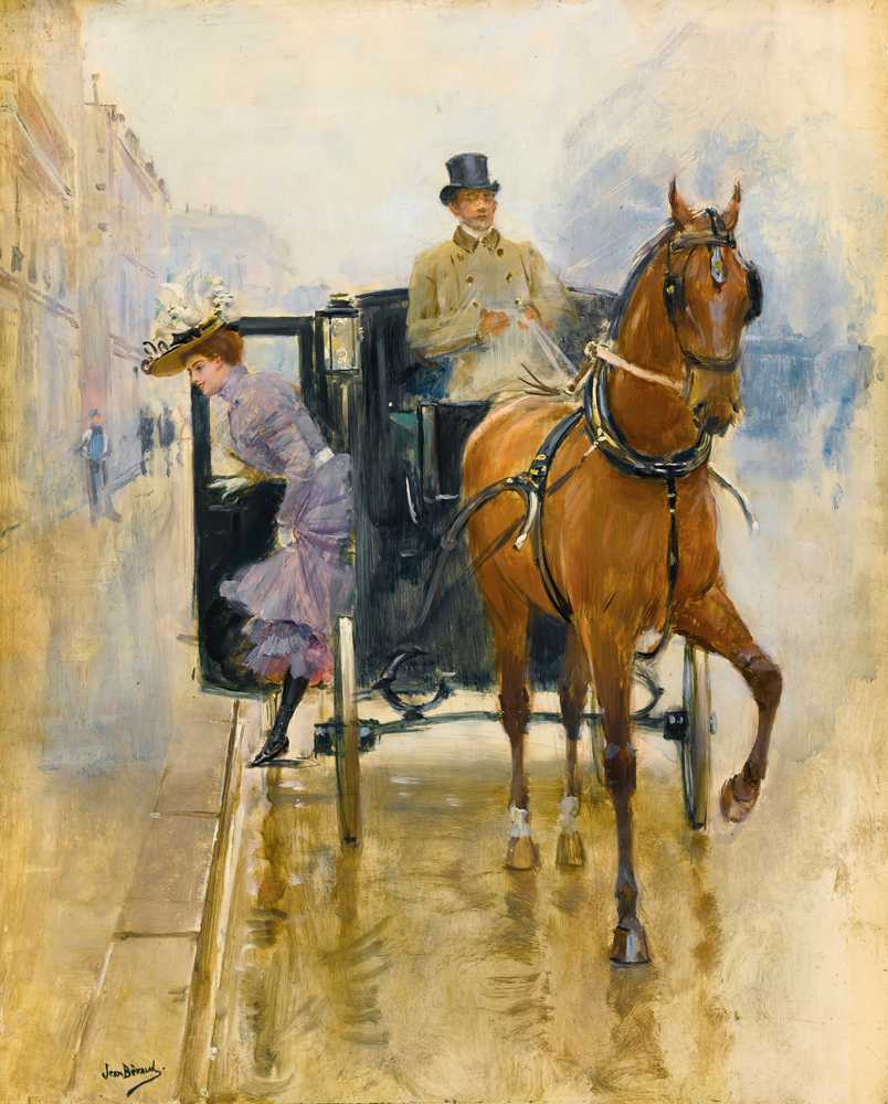 Young Woman Getting Out Of A Carriage - Jean Beraud