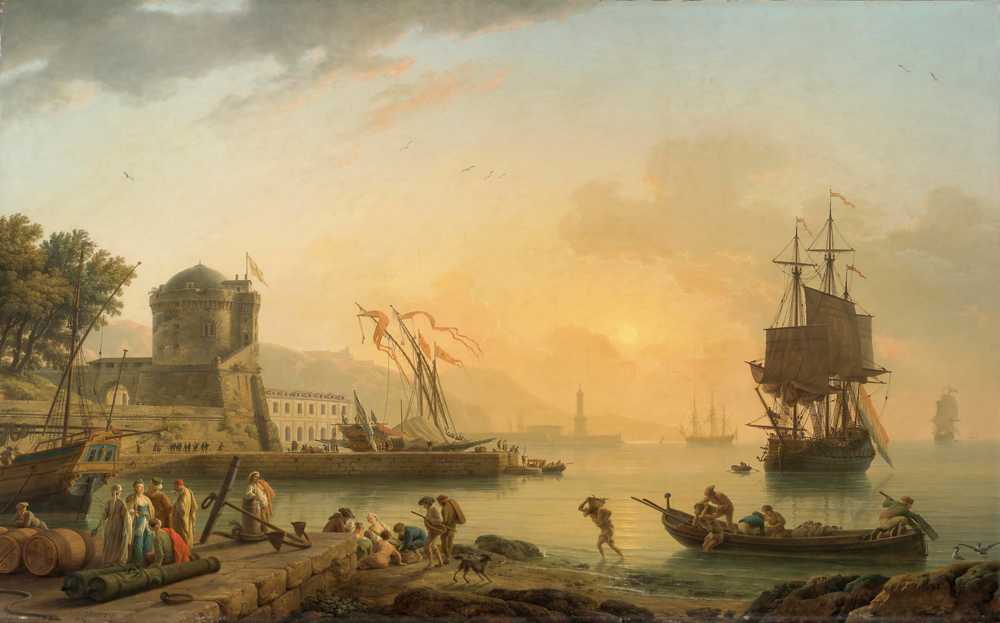 A Grand View Of The Sea Shore Enriched With Buildings, Shipping And ... - Vernet
