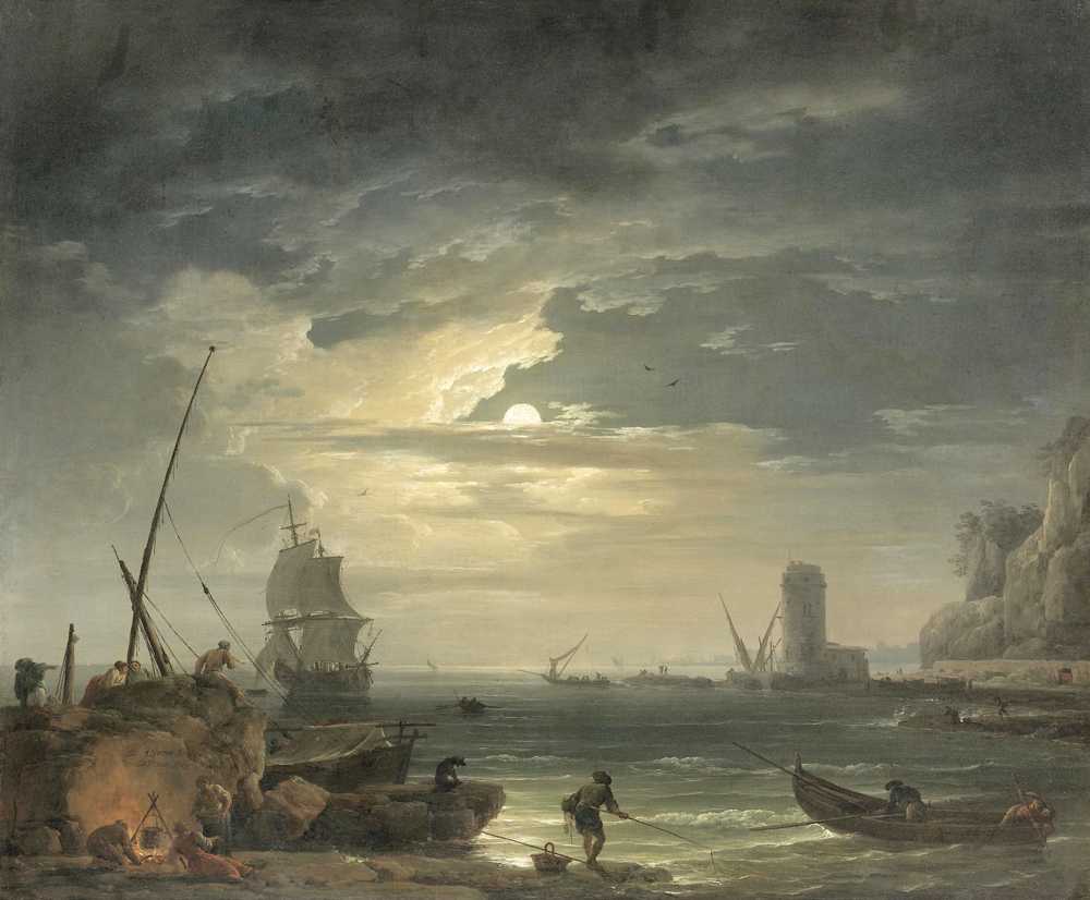 A Mediterranean Inlet By Moonlight (1748) - Claude Joseph Vernet