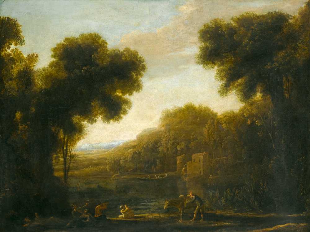 A River Landscape With Travellers On The Bank - Claude Lorrain