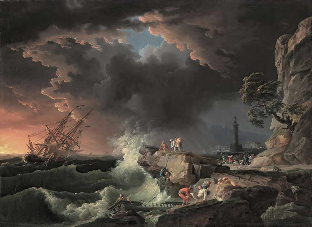 A shipwreck with figures coming ashore - Claude Joseph Vernet