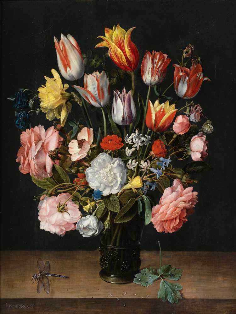 A Still Life Of Tulips, Roses, Bluebells, Daffodils, A Peony ... - van Hulsdonck